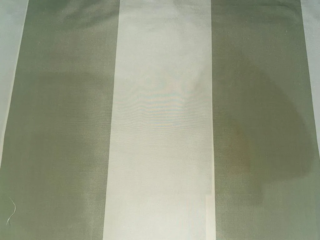 100% Silk Taffeta Fabric Pastel Olive Green , Ivory Cream Stripes 102" wide Taf#S97[1]