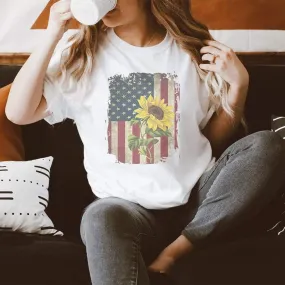 American Flag Sunflower Graphic T-Shirt - PA118