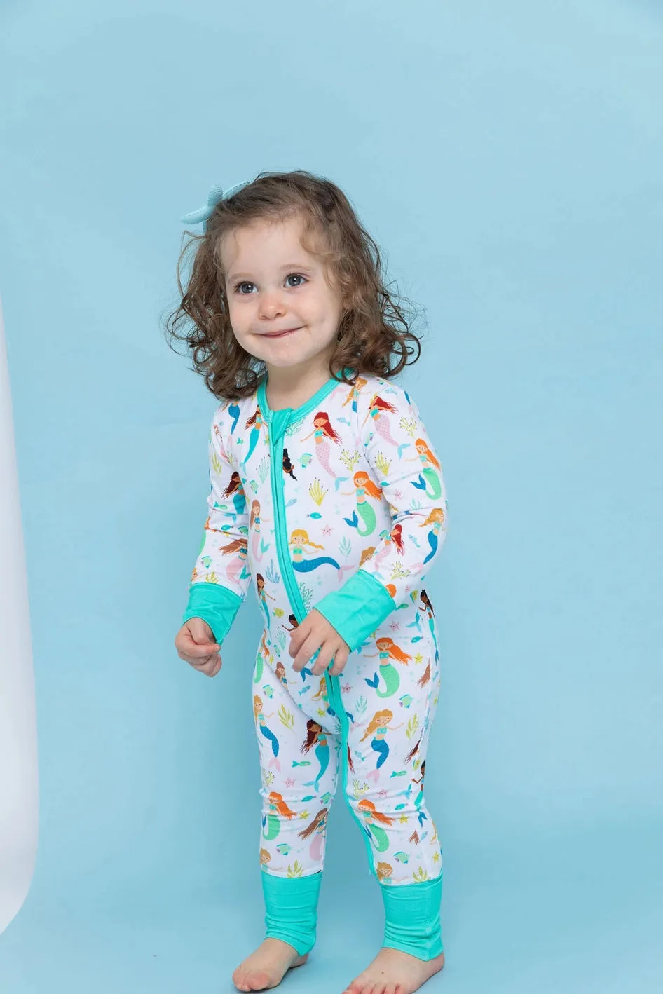 Bird & Bean Bamboo Footless Romper - Magic Mermaids