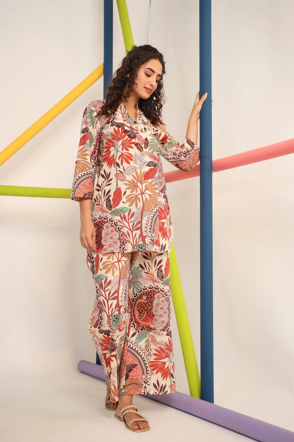 Bohemian Multi Coloured Cotton Palazzo Set