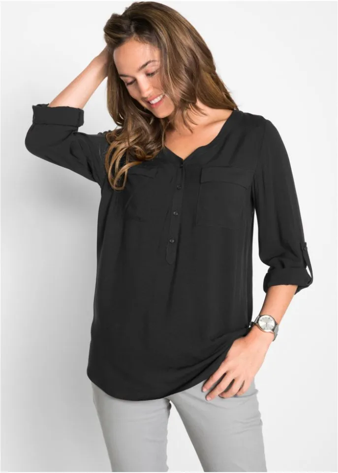 Bpc Bonprix Collection v-neck long sleeve blouse, black