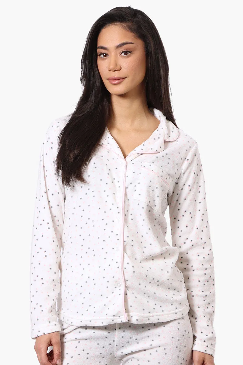 Canada Weather Gear Button Down Dotted Pattern Pajama Top - White