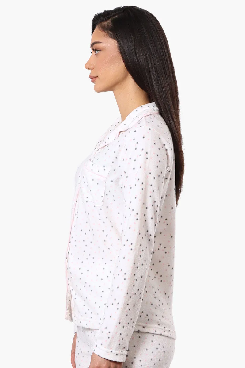 Canada Weather Gear Button Down Dotted Pattern Pajama Top - White