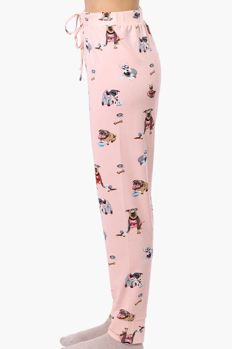 Canada Weather Gear Dog Pattern Tie Waist Pajama Pants - Pink