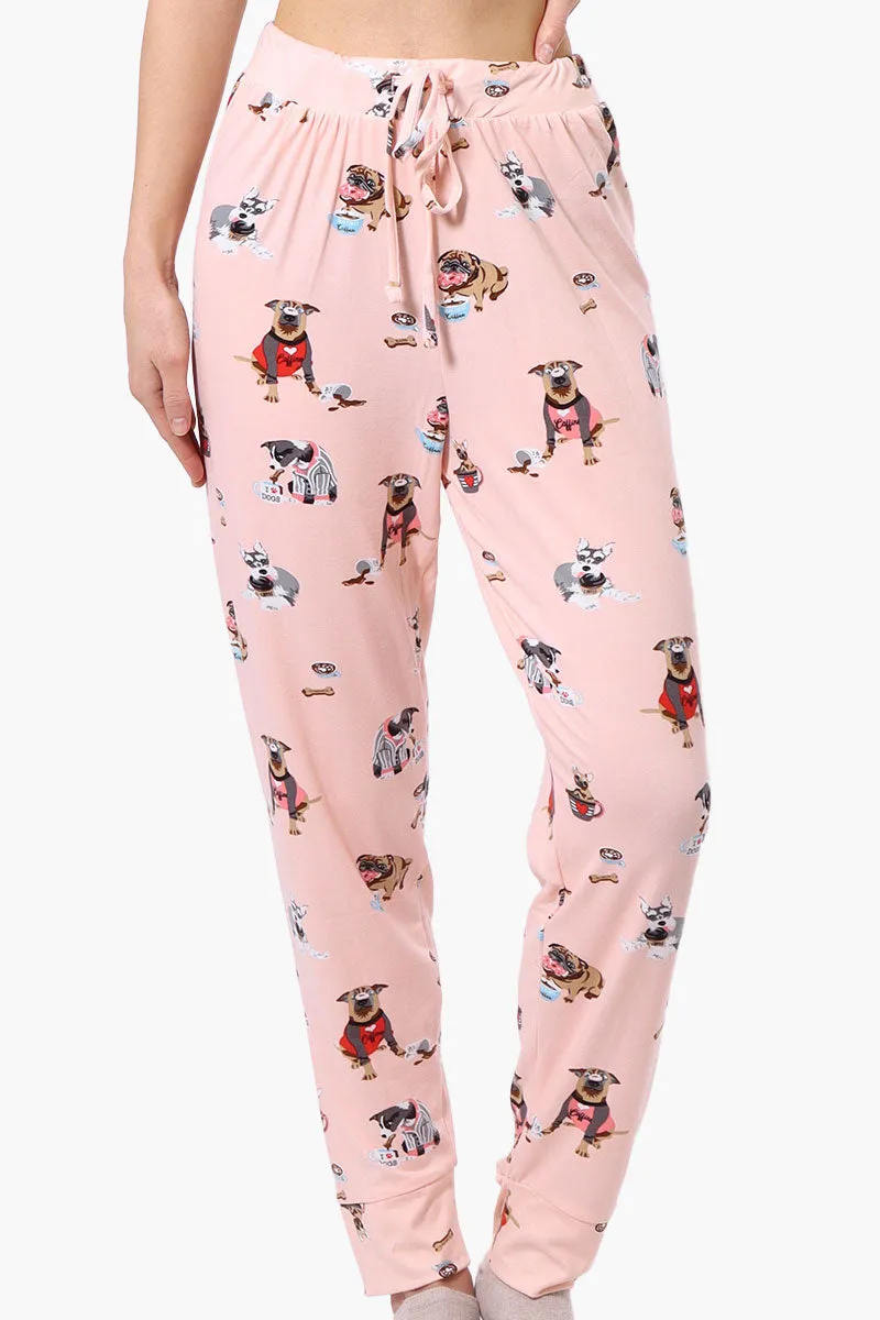 Canada Weather Gear Dog Pattern Tie Waist Pajama Pants - Pink