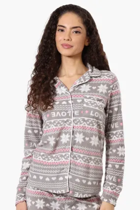 Canada Weather Gear Love Pattern Button Down Pajama Top - Grey