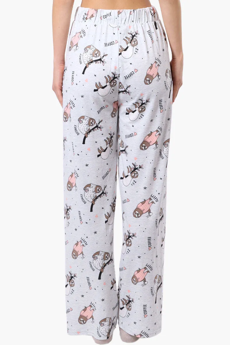 Canada Weather Gear Sloth Pattern Wide Leg Pajama Pants - Grey