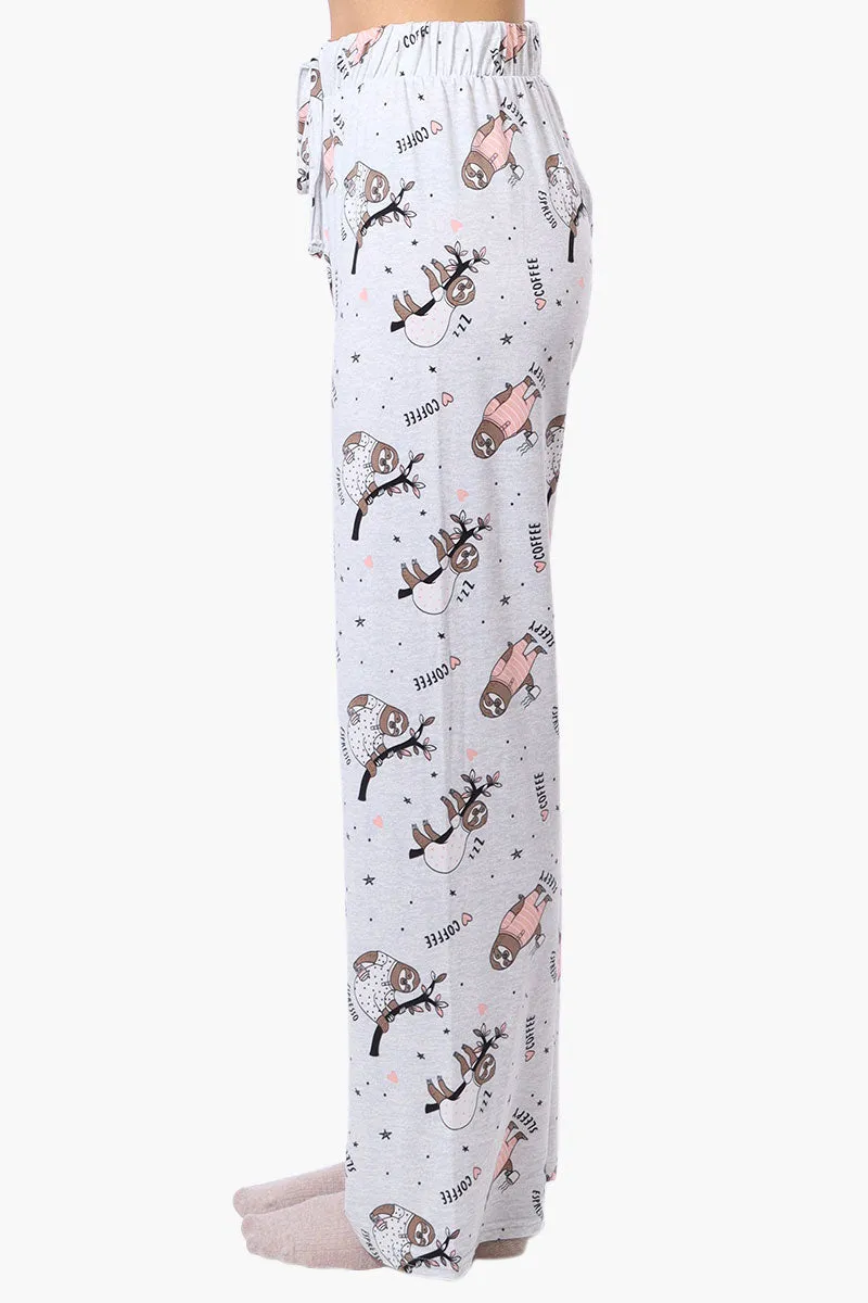 Canada Weather Gear Sloth Pattern Wide Leg Pajama Pants - Grey