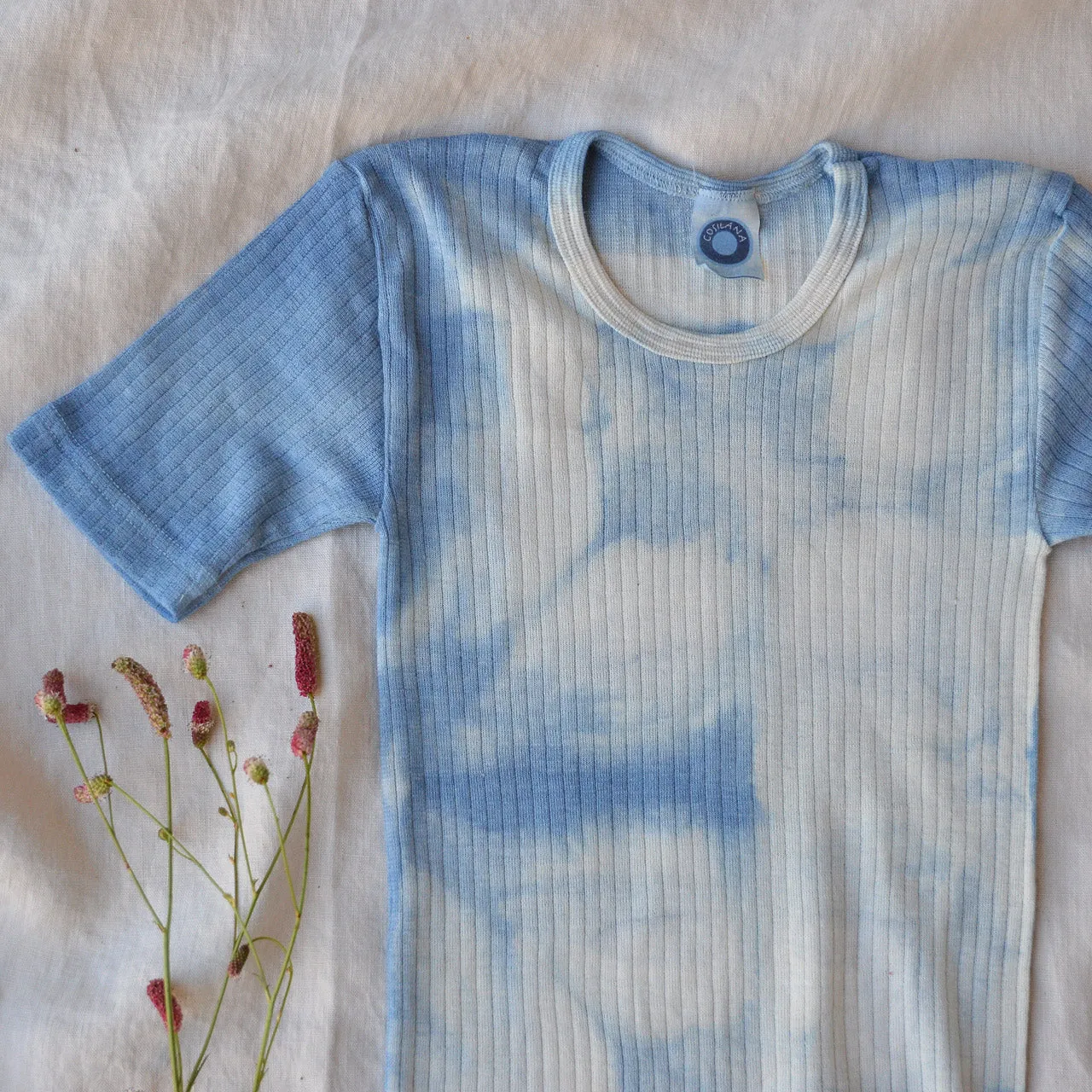 Child's Plant Dyed T-Shirt in Organic Cotton/Merino/Silk - Indigo Cloud (2-12y)