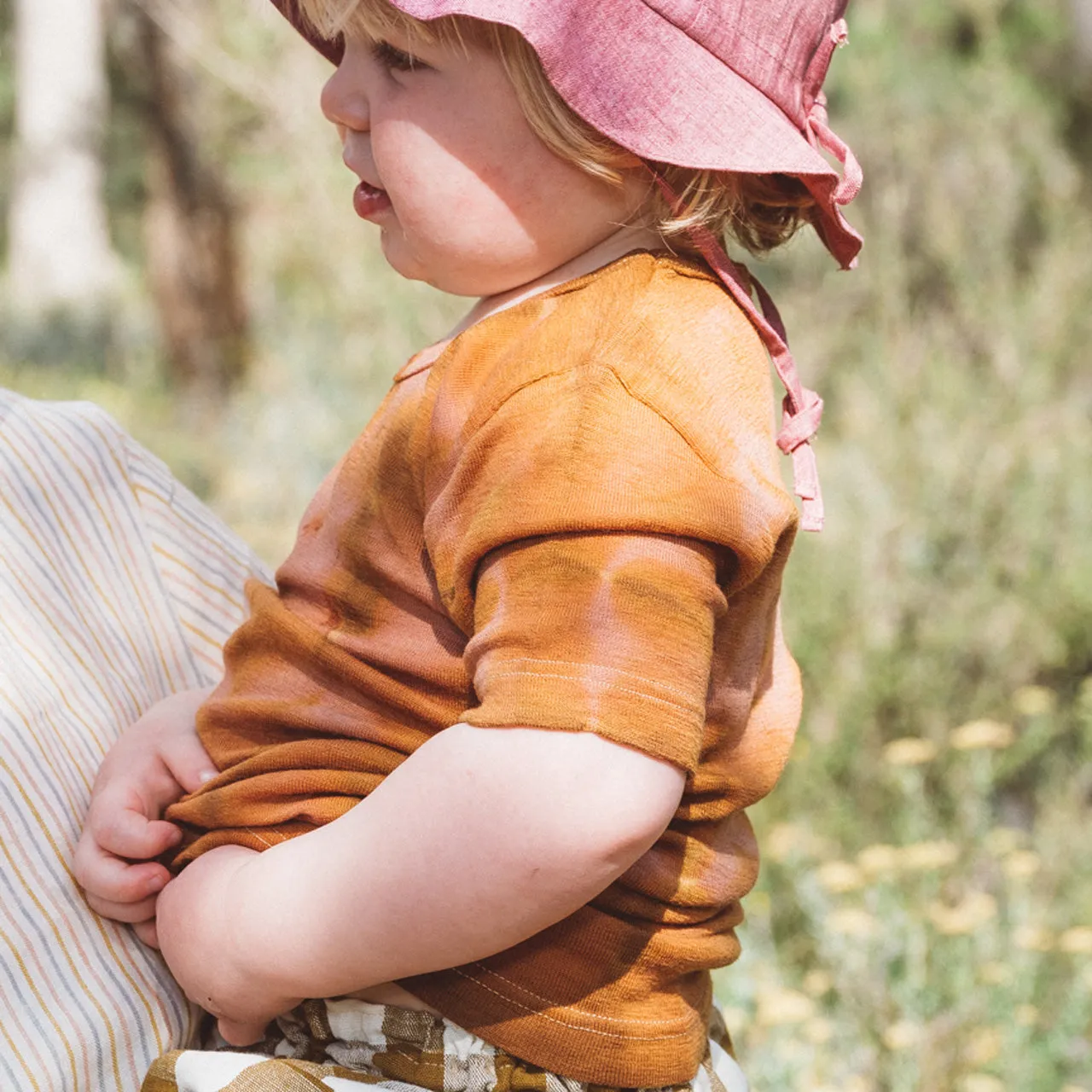 Child's Plant Dyed T-Shirt in Organic Cotton/Merino/Silk - Indigo Lines (2-12y)