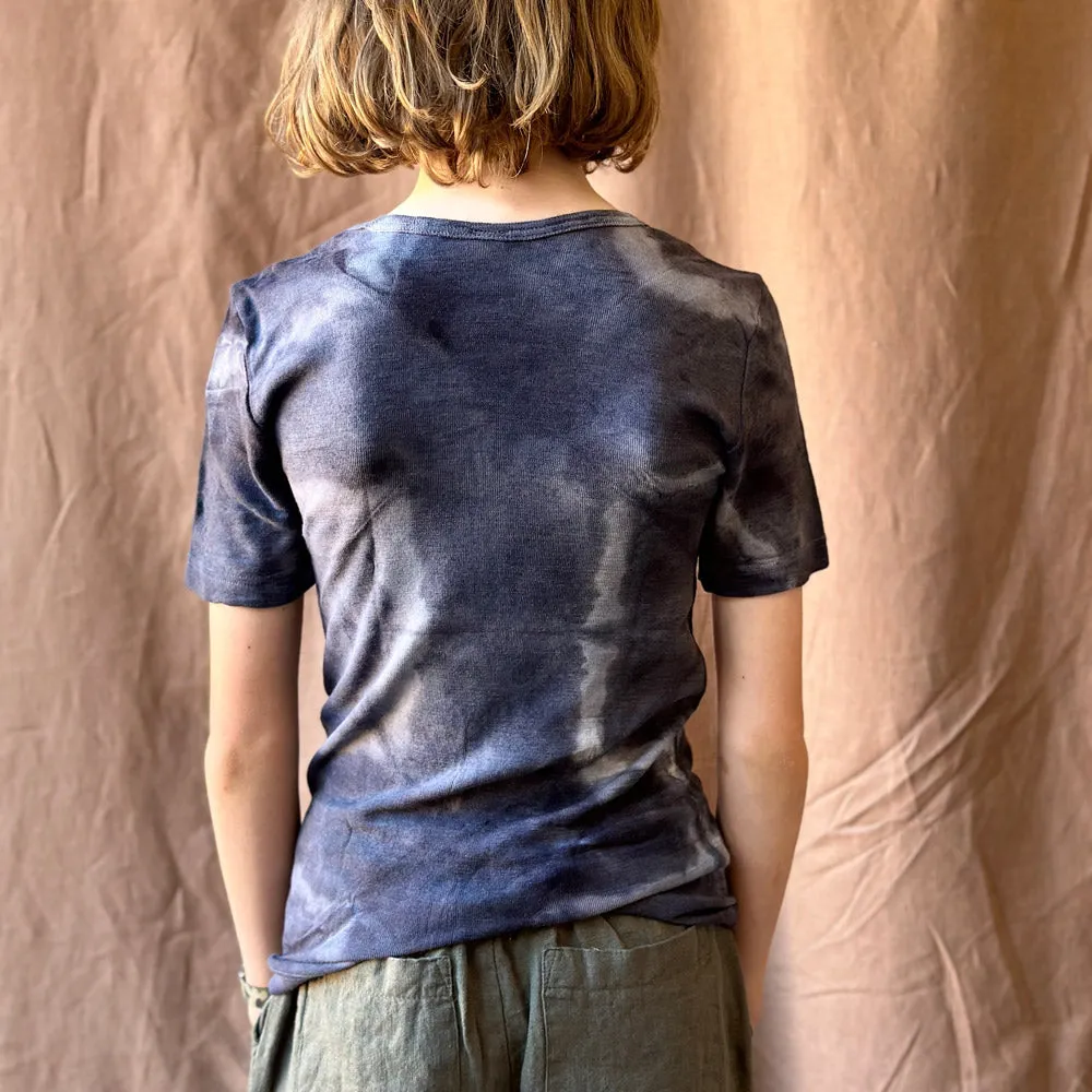 Child's Plant Dyed T-Shirt in Organic Cotton/Merino/Silk - Indigo Square (2-12y)