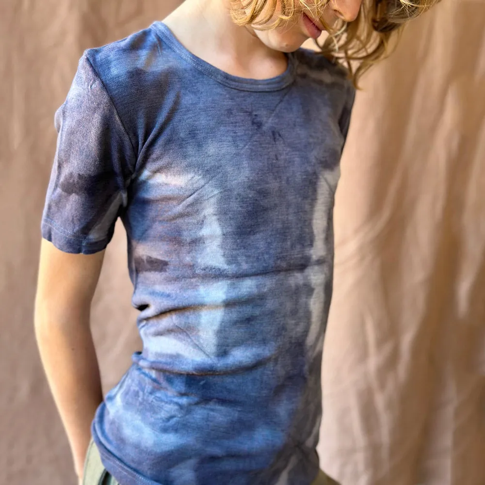 Child's Plant Dyed T-Shirt in Organic Cotton/Merino/Silk - Indigo Square (2-12y)