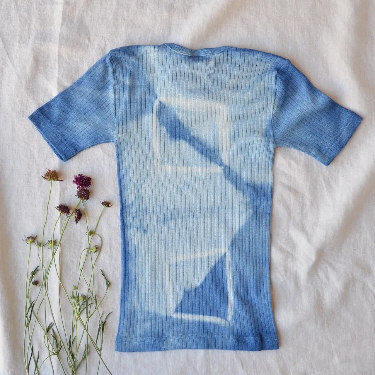 Child's Plant Dyed T-Shirt in Organic Cotton/Merino/Silk - Indigo Square (2-12y)