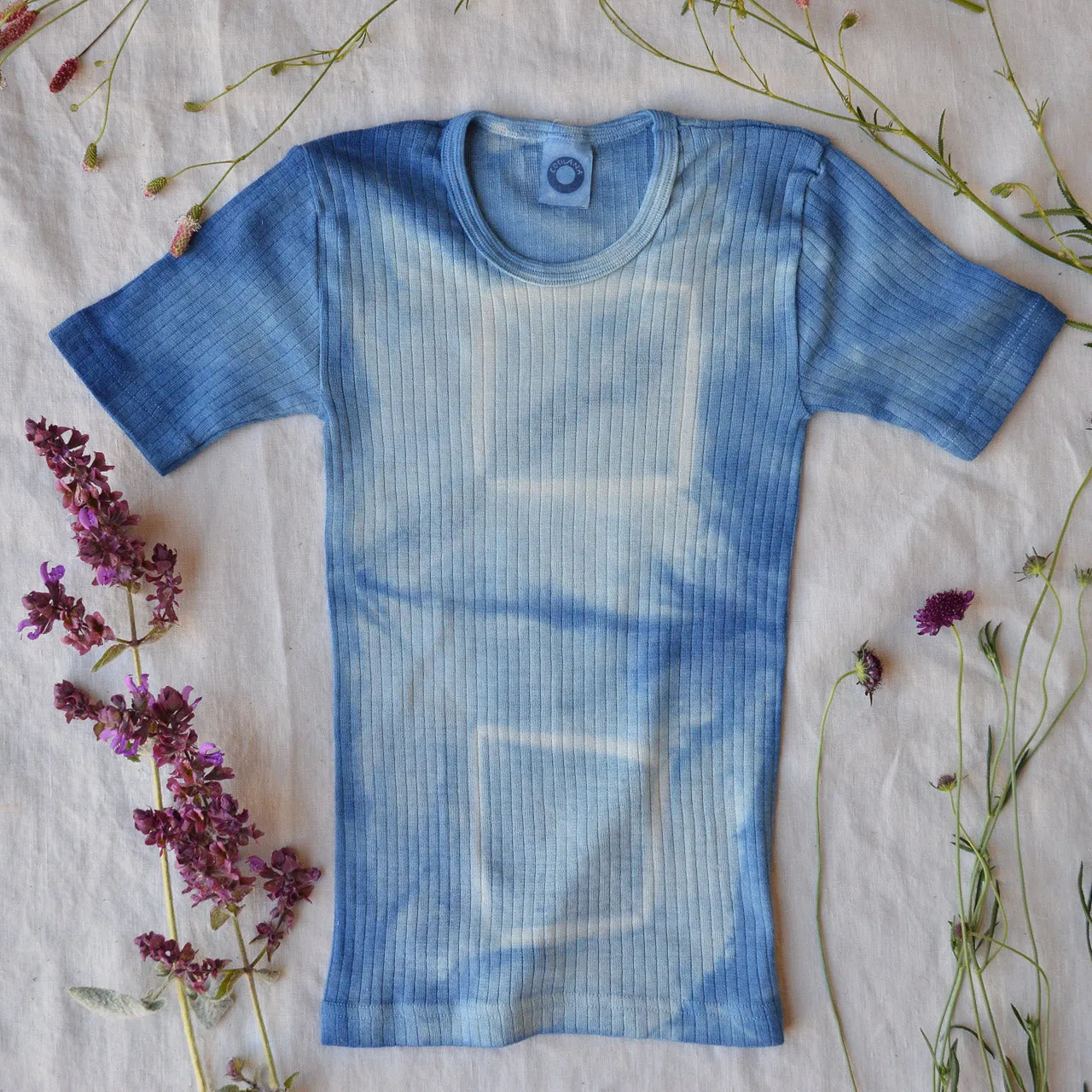 Child's Plant Dyed T-Shirt in Organic Cotton/Merino/Silk - Indigo Square (2-12y)