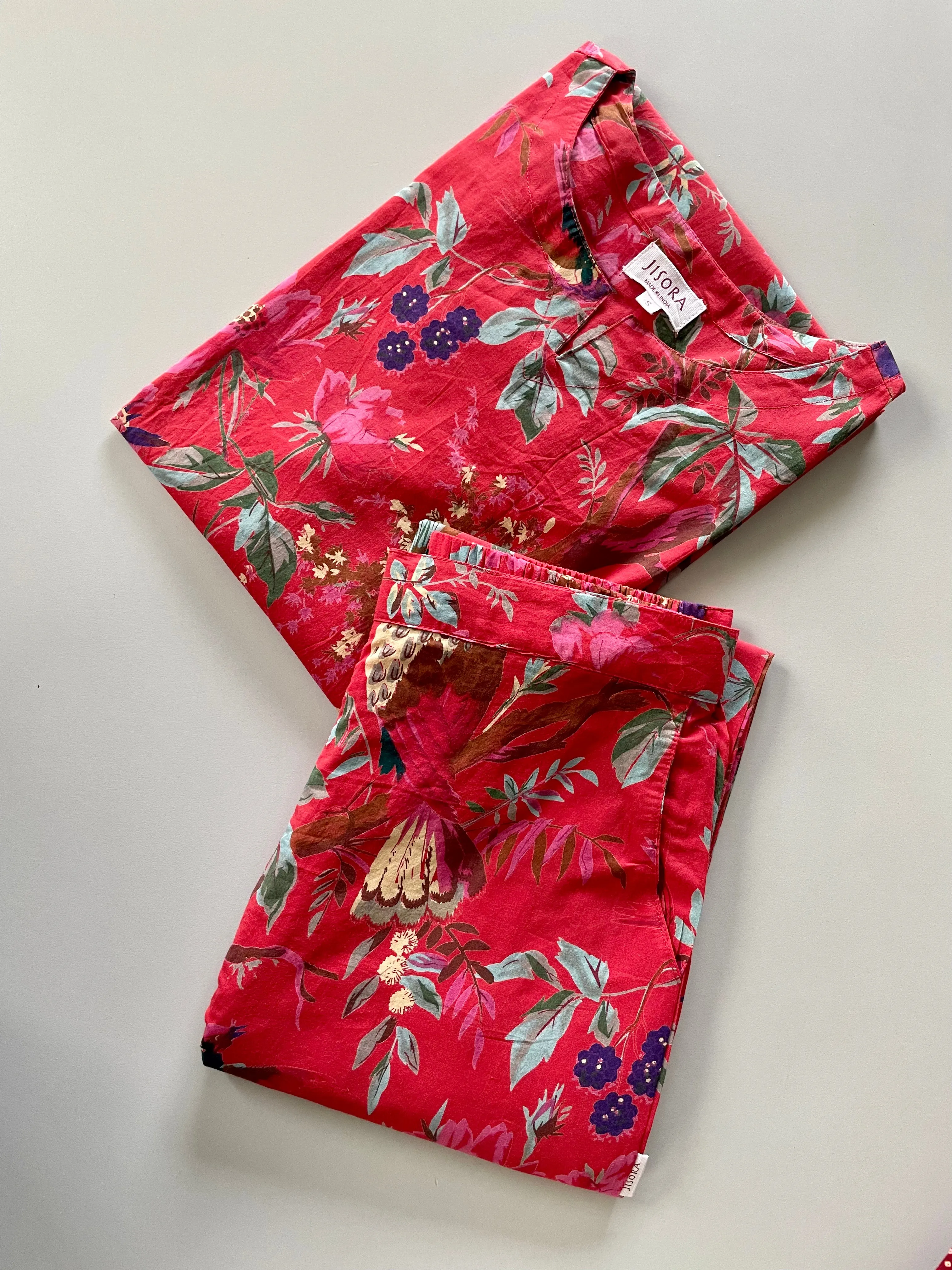 Chirping Bird On Red Loungewear Top Set