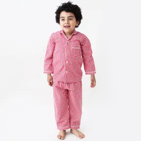 Classic Red Gingham Pajama Set For Kids