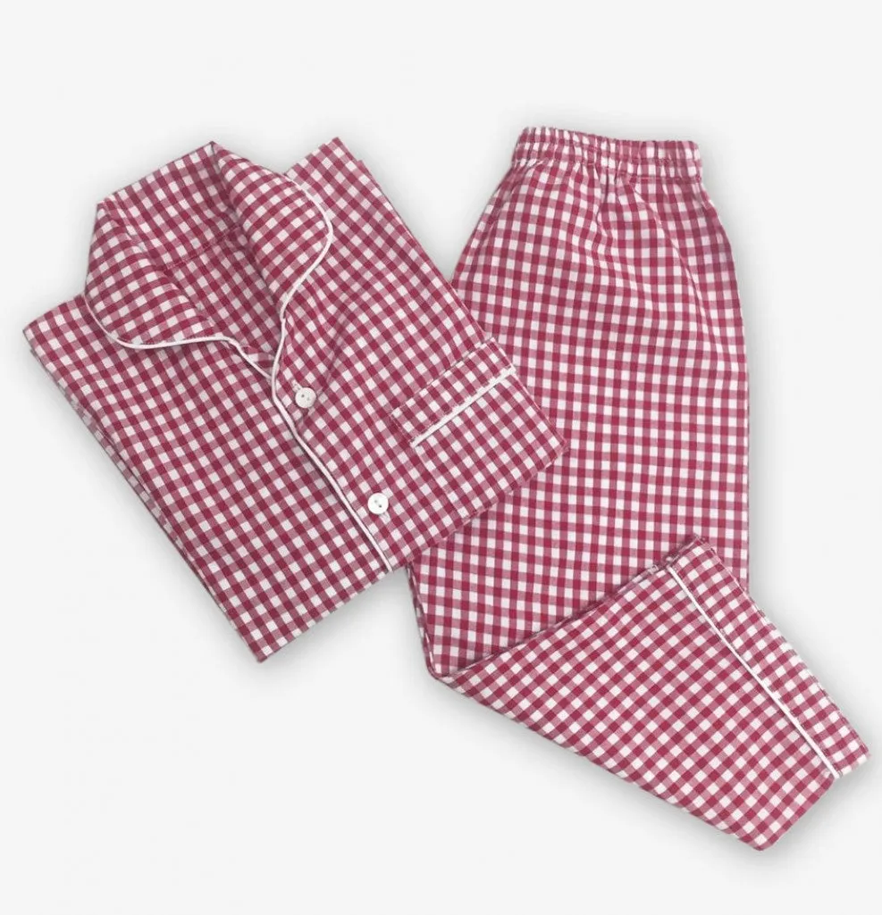 Classic Red Gingham Pajama Set For Kids