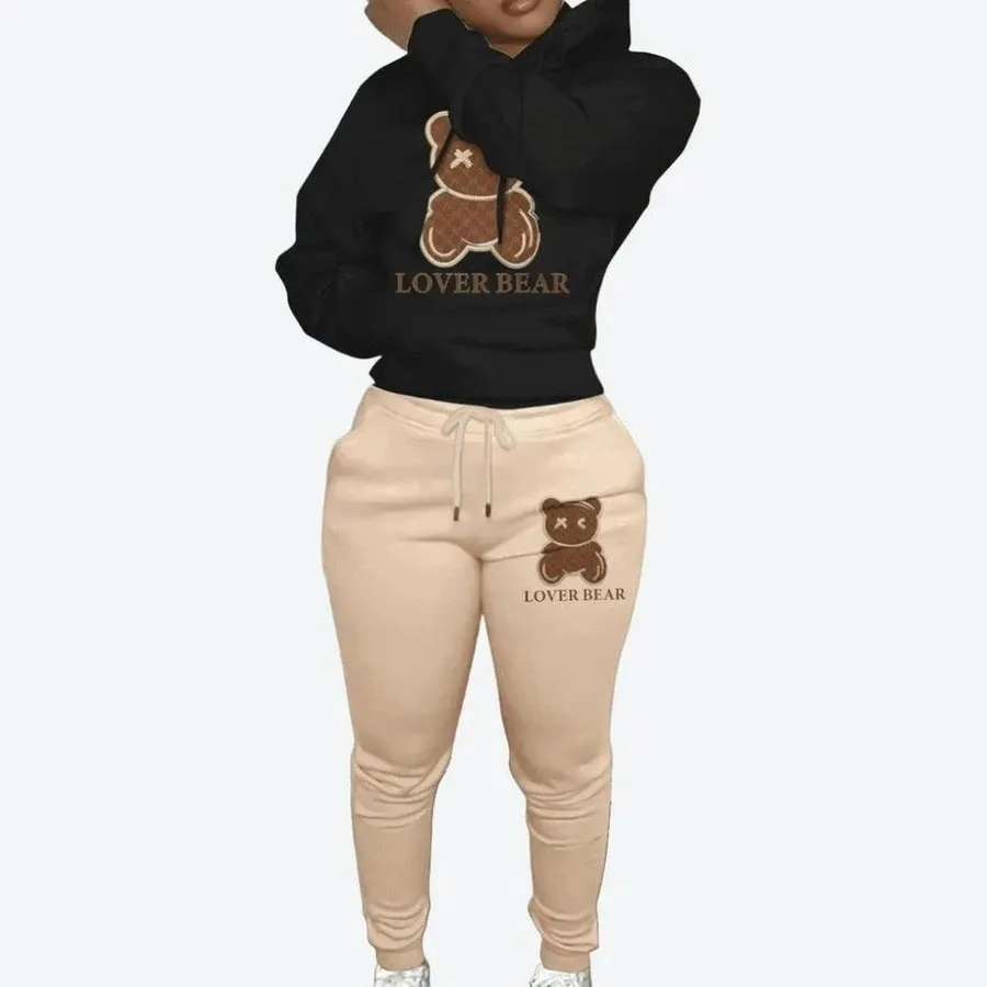 Cozy Bear Print Hoodie Set