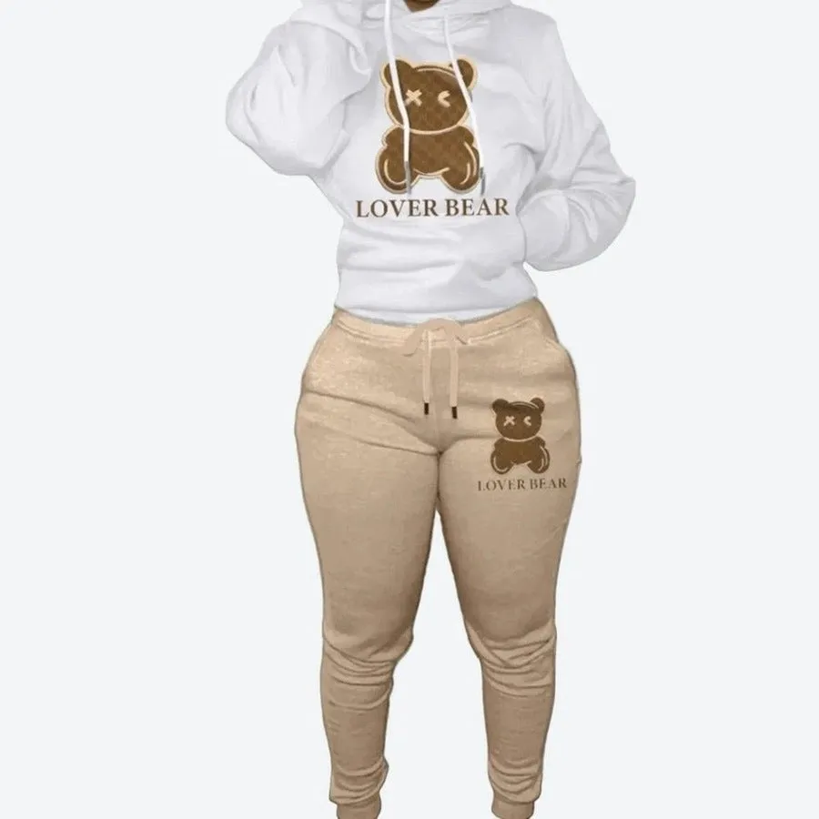 Cozy Bear Print Hoodie Set