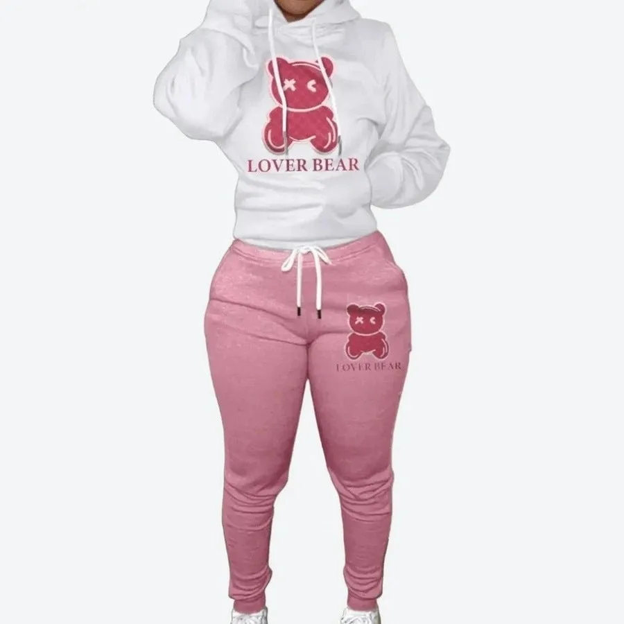 Cozy Bear Print Hoodie Set