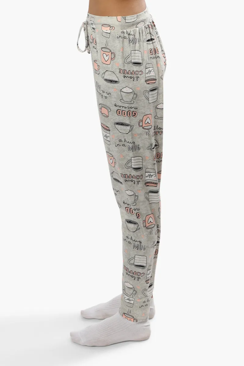 Cuddly Canuckies Coffee Print Pajama Pants - Grey