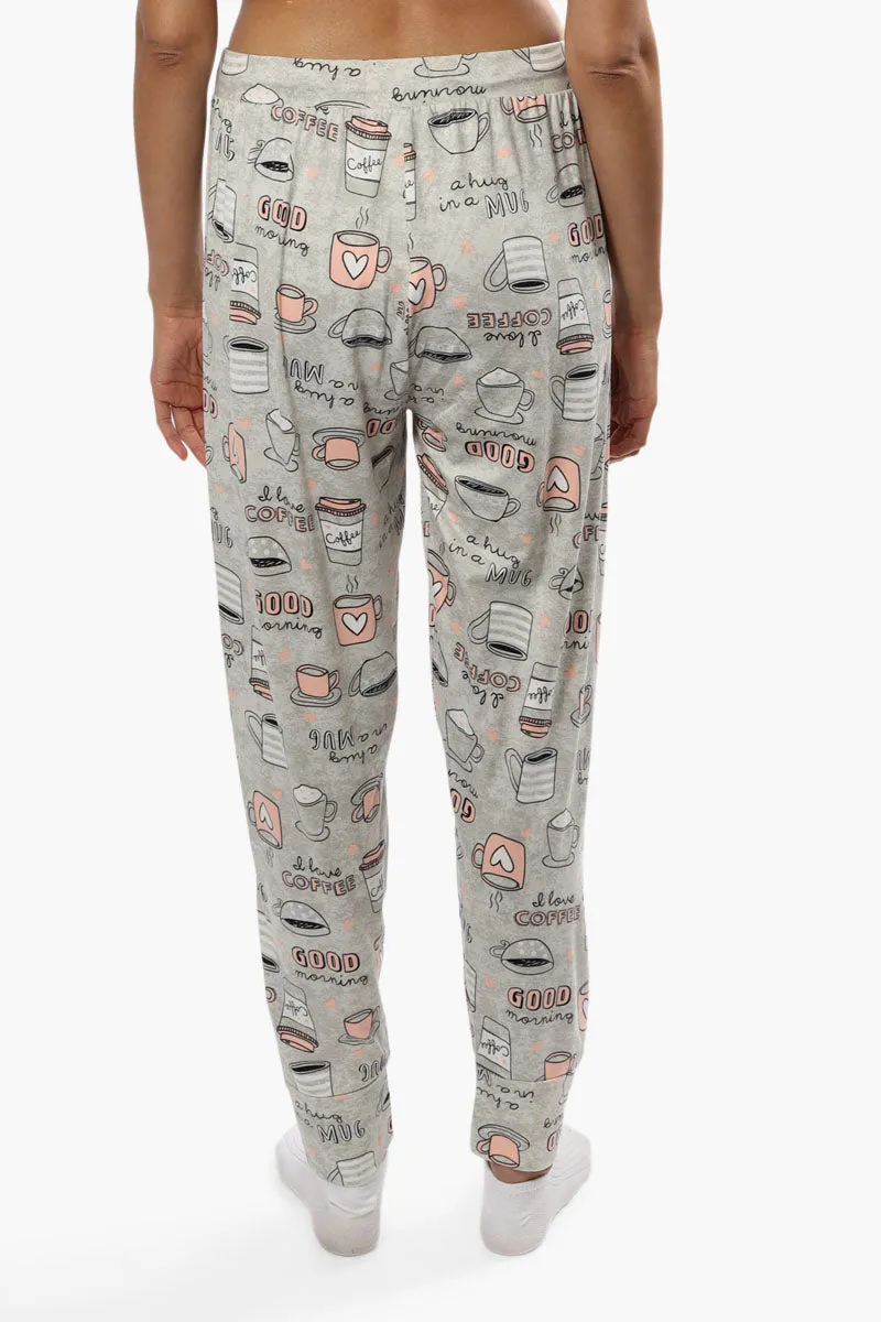 Cuddly Canuckies Coffee Print Pajama Pants - Grey