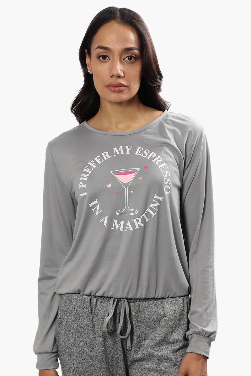 Cuddly Canuckies Martini Print Pajama Top - Grey