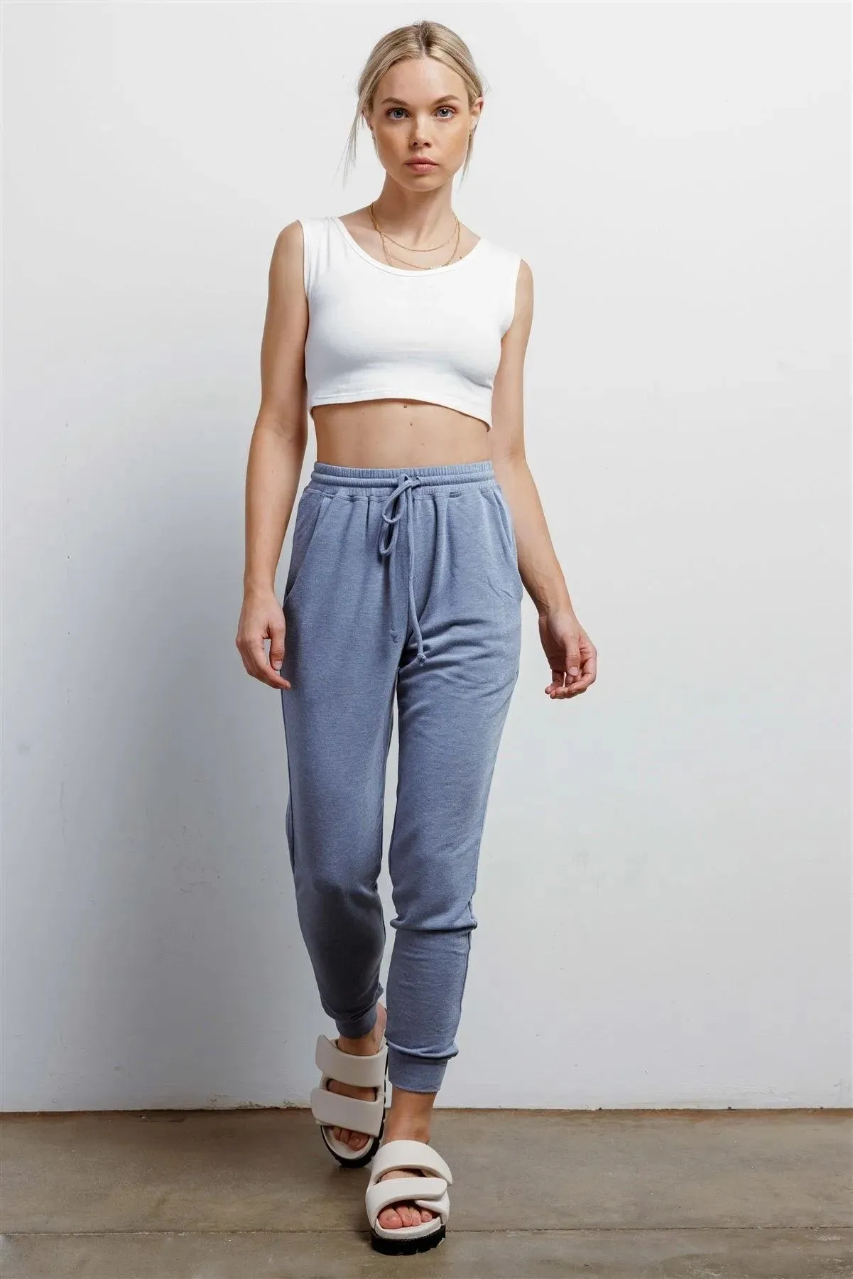 Denim Blue High Waist Cuffed Hem Pants /1-1-1