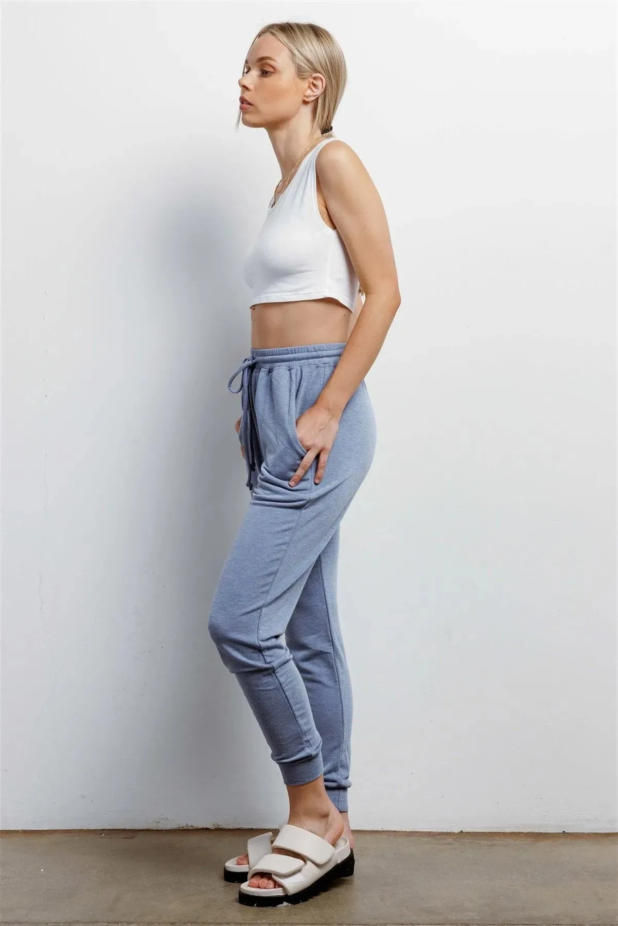 Denim Blue High Waist Cuffed Hem Pants /1-1-1