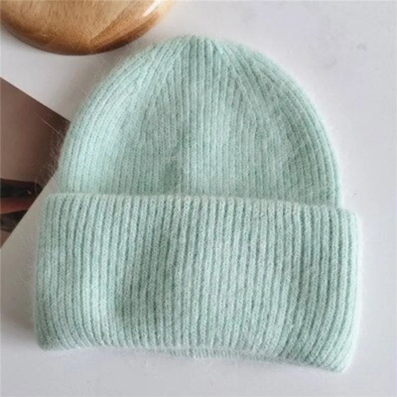 Fluffy Plain Knit Pastel Color Winter Beanie Hats