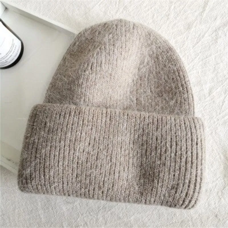 Fluffy Plain Knit Pastel Color Winter Beanie Hats