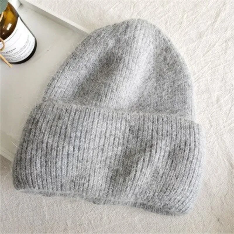 Fluffy Plain Knit Pastel Color Winter Beanie Hats