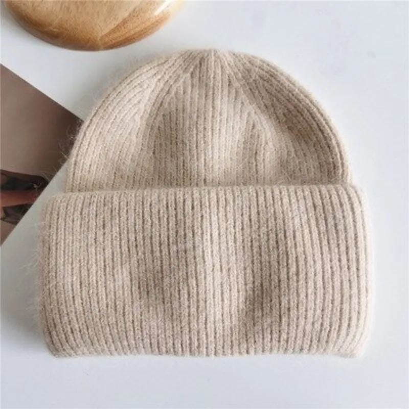 Fluffy Plain Knit Pastel Color Winter Beanie Hats