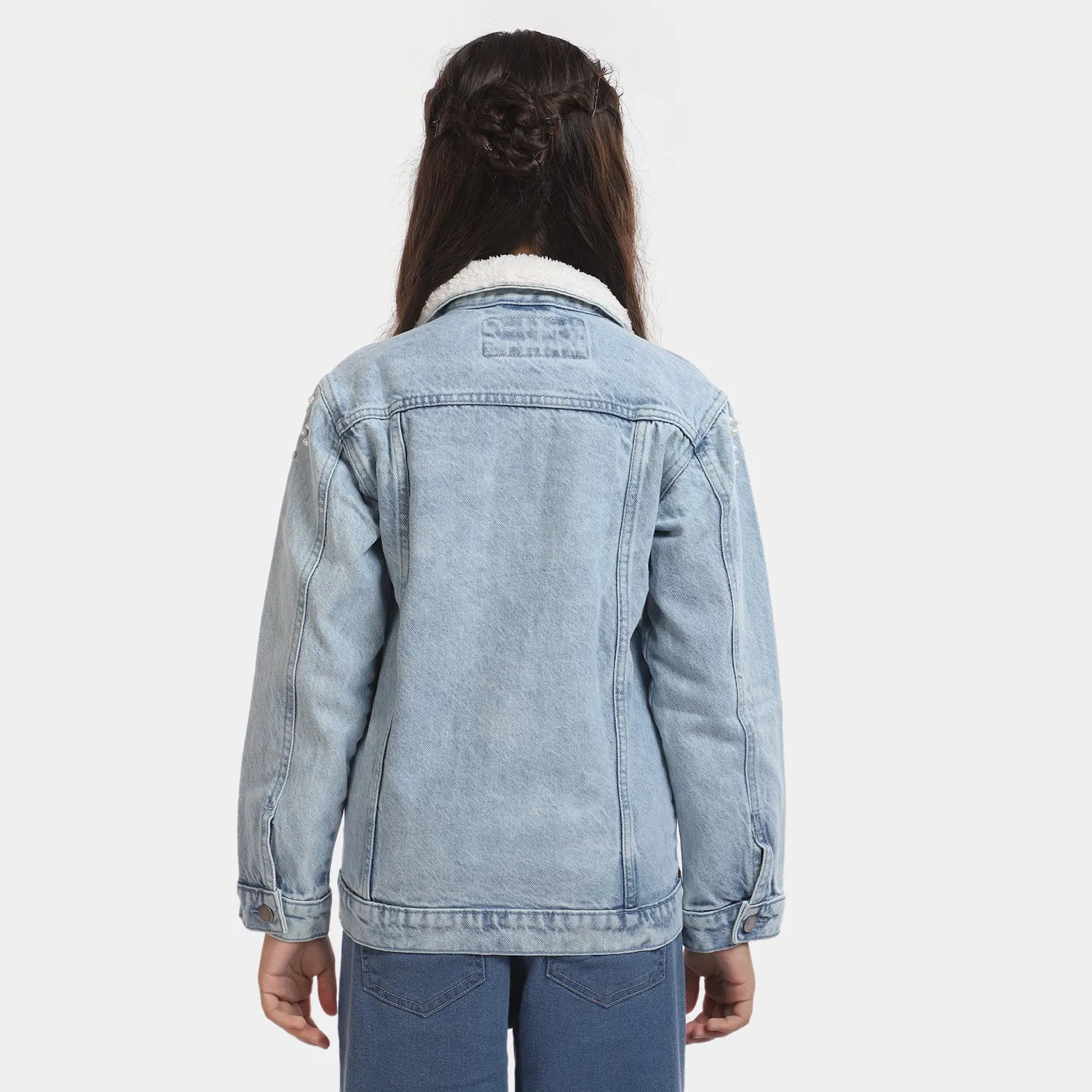 Girls Denim Jacket Pearls - LIGHT BLUE