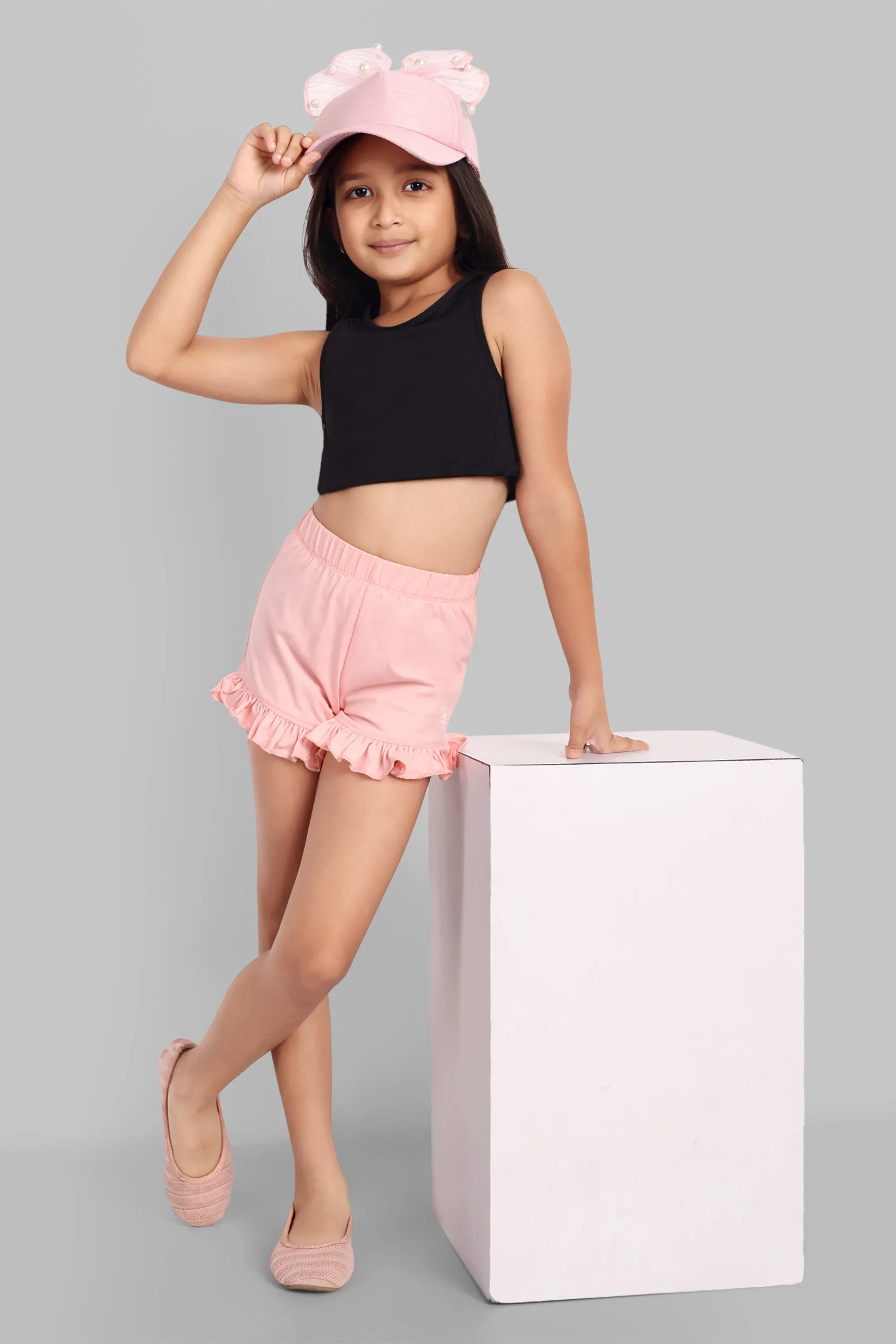 Girls Light Pink Casual Shorts