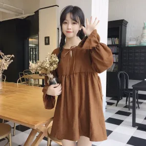 Korean Women Long Sleeved Dress Fresh Looking Loose Flare Sleeves Mid-Length Dress