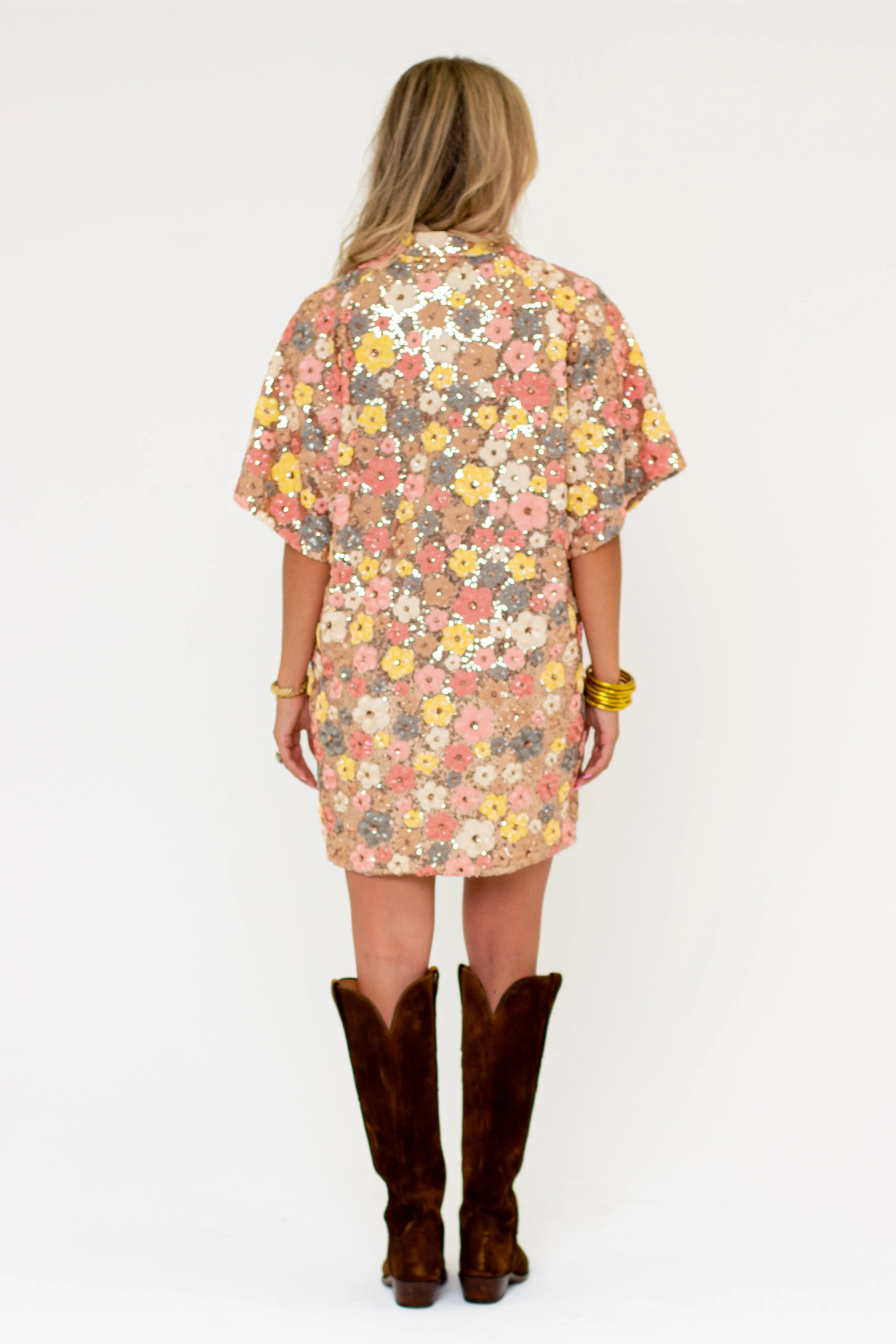 Lulu Short Sleeve Mini Caftan - Disco Flower