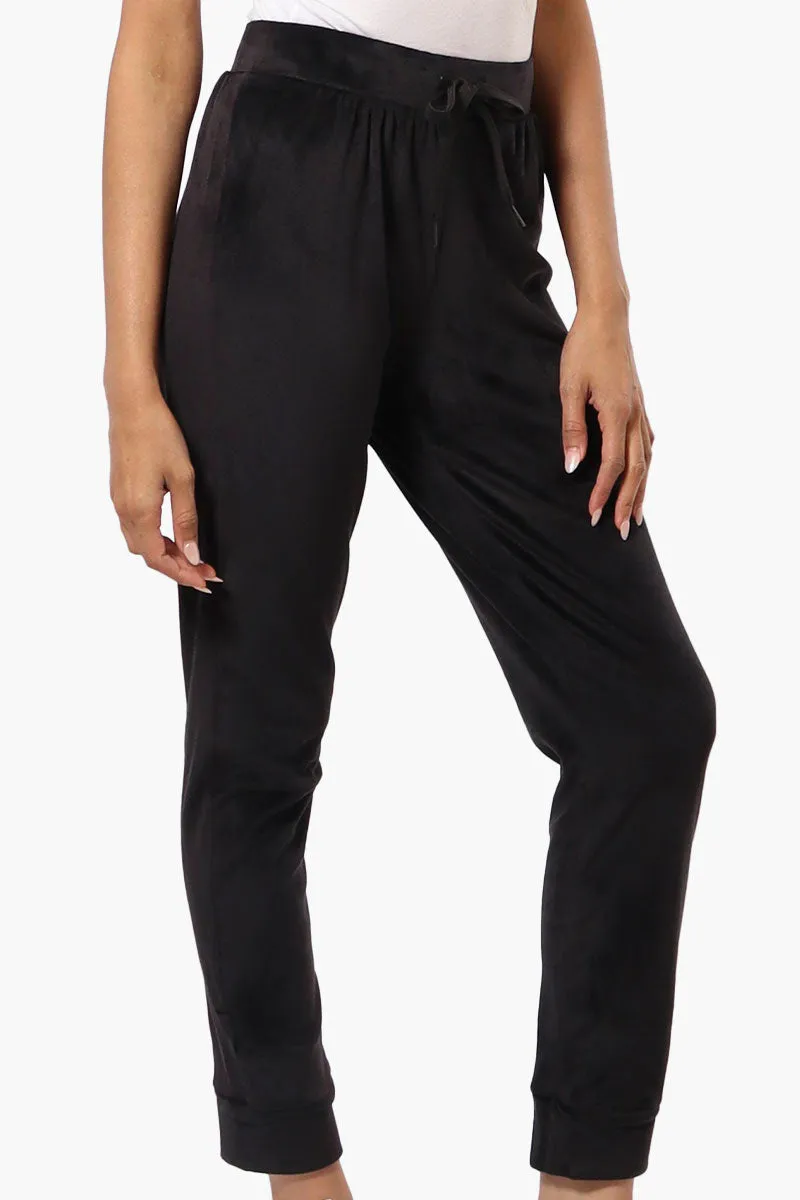 Mikk Tie Waist Velour Plush Pajama Pants - Black