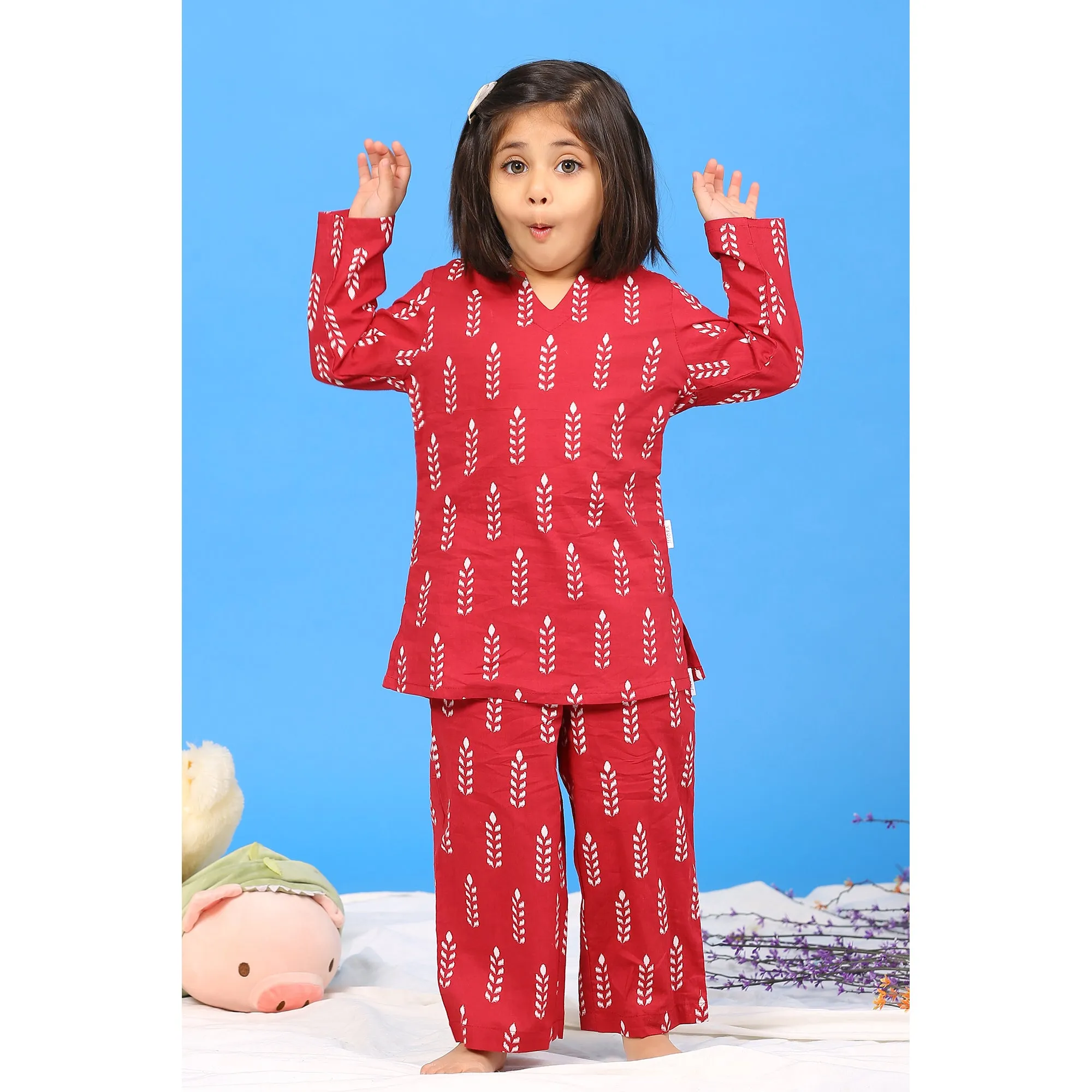 Minimalist Motif on Maroon Kids Loungewear Set