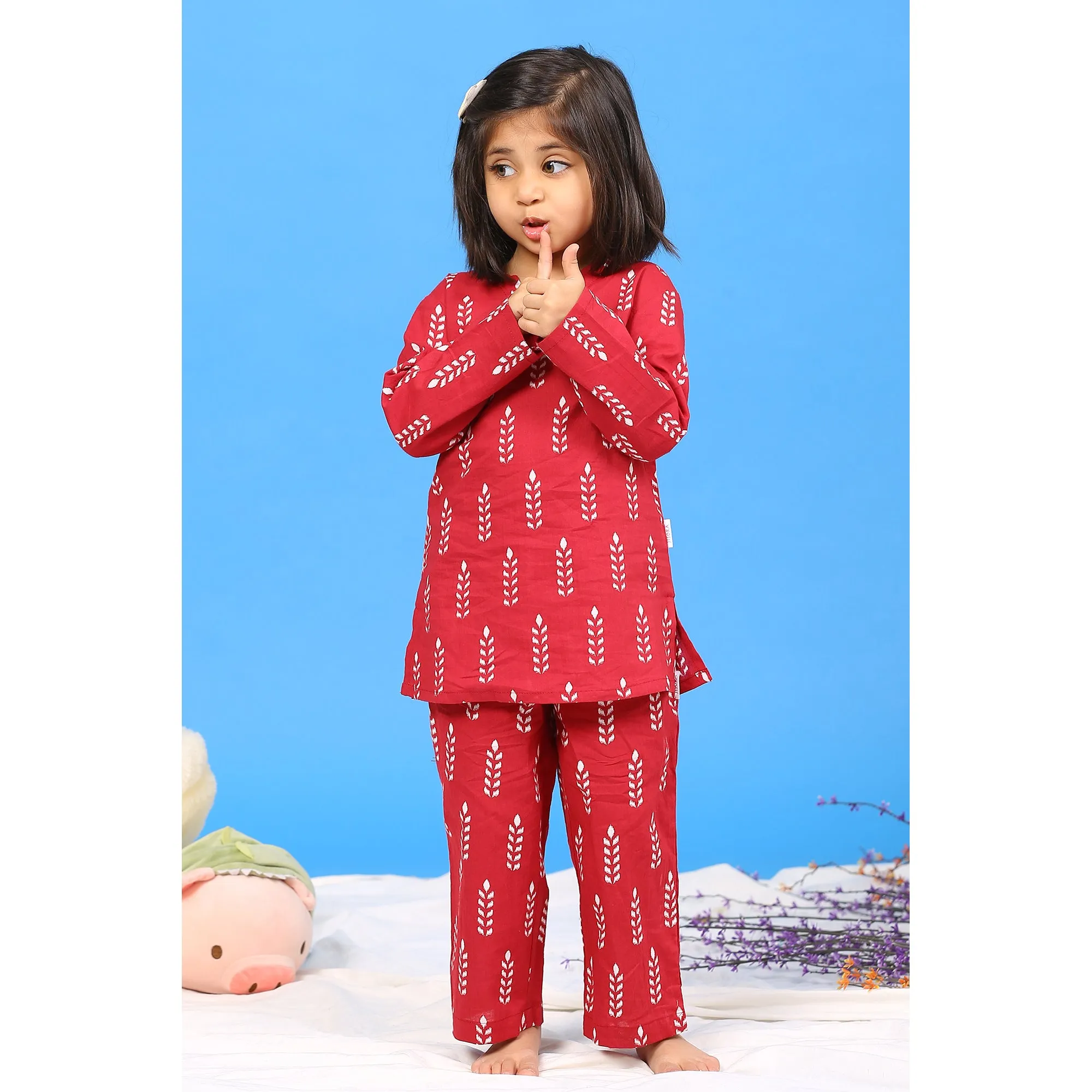 Minimalist Motif on Maroon Kids Loungewear Set