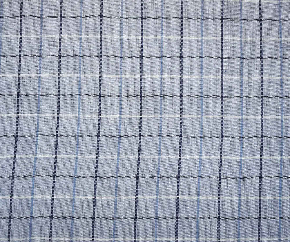 Pastel Blue-Blue-White Spence Bryson Check Plaid Irish Linen Slub Woven Fabric