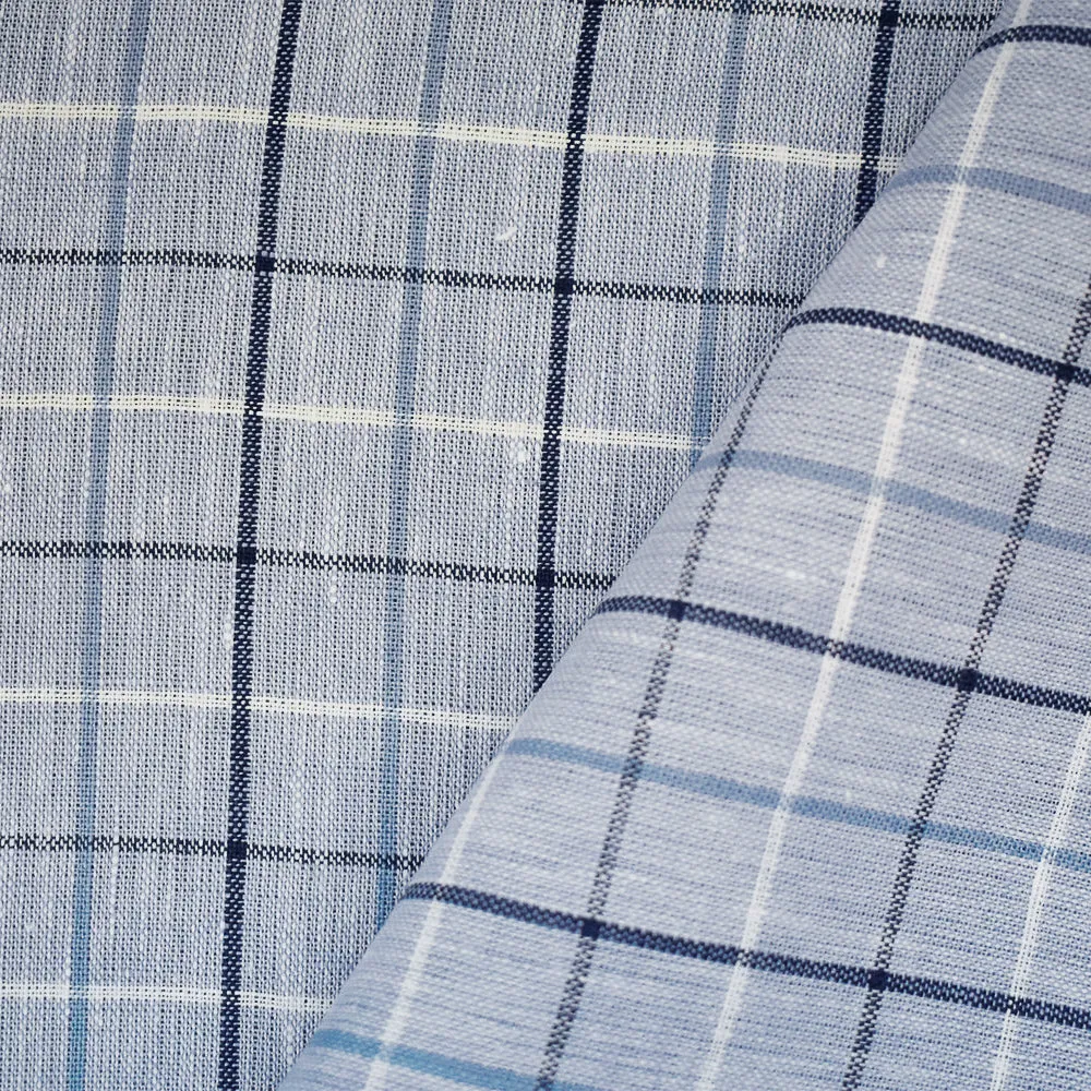 Pastel Blue-Blue-White Spence Bryson Check Plaid Irish Linen Slub Woven Fabric