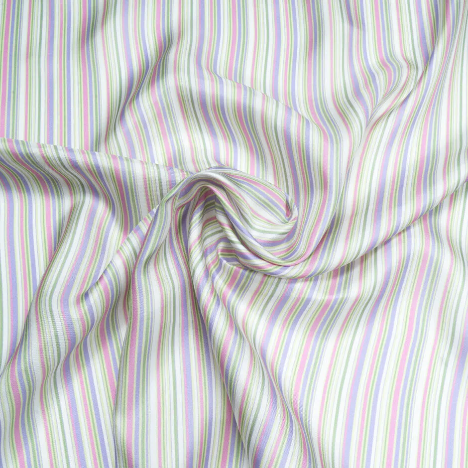 Pastel Coloured Striped Pure Silk Twill