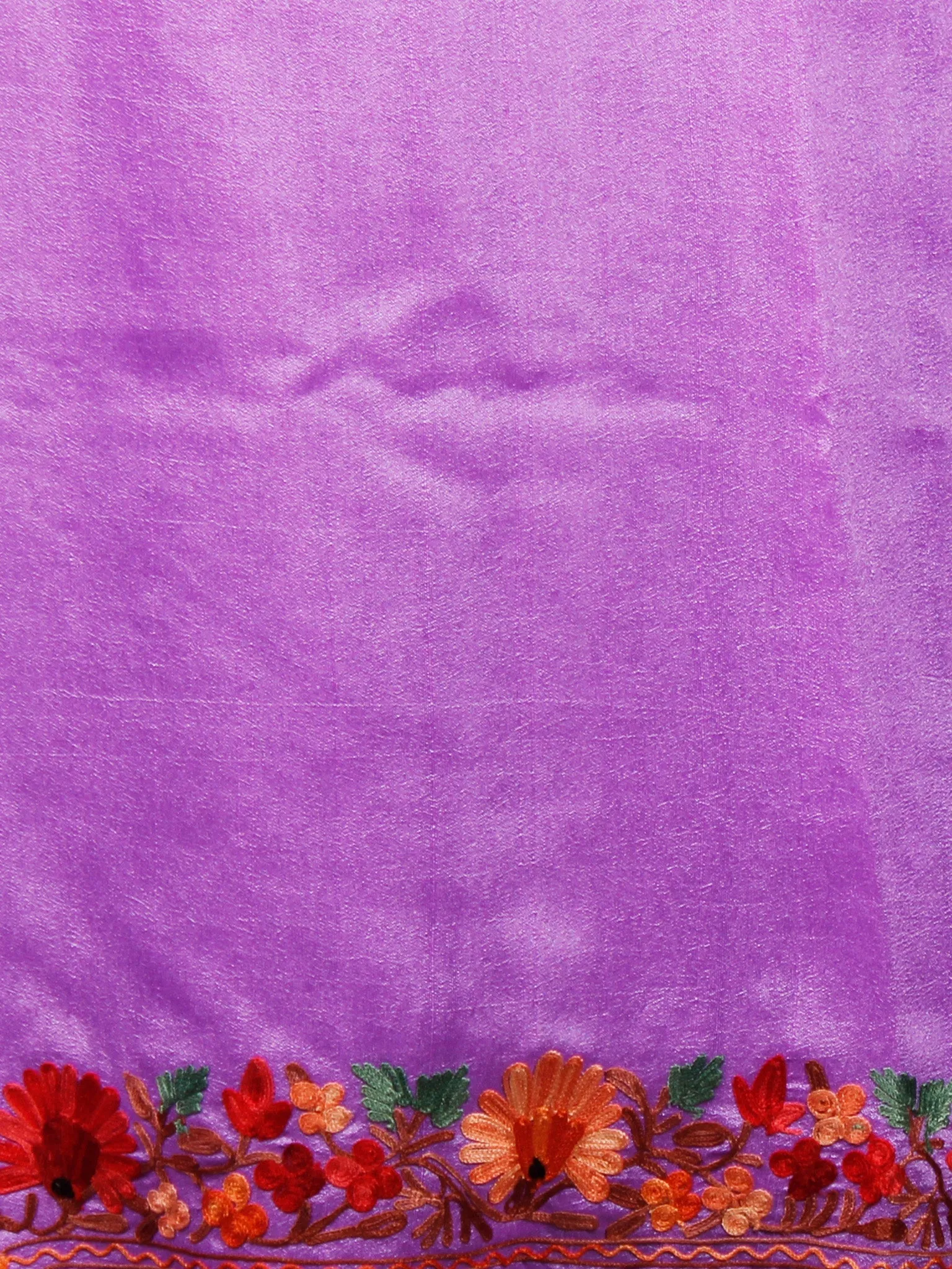 Pastel Lavender Red Green Aari Embroidered Bhagalpuri Silk Saree From Kashmir  - S031703052