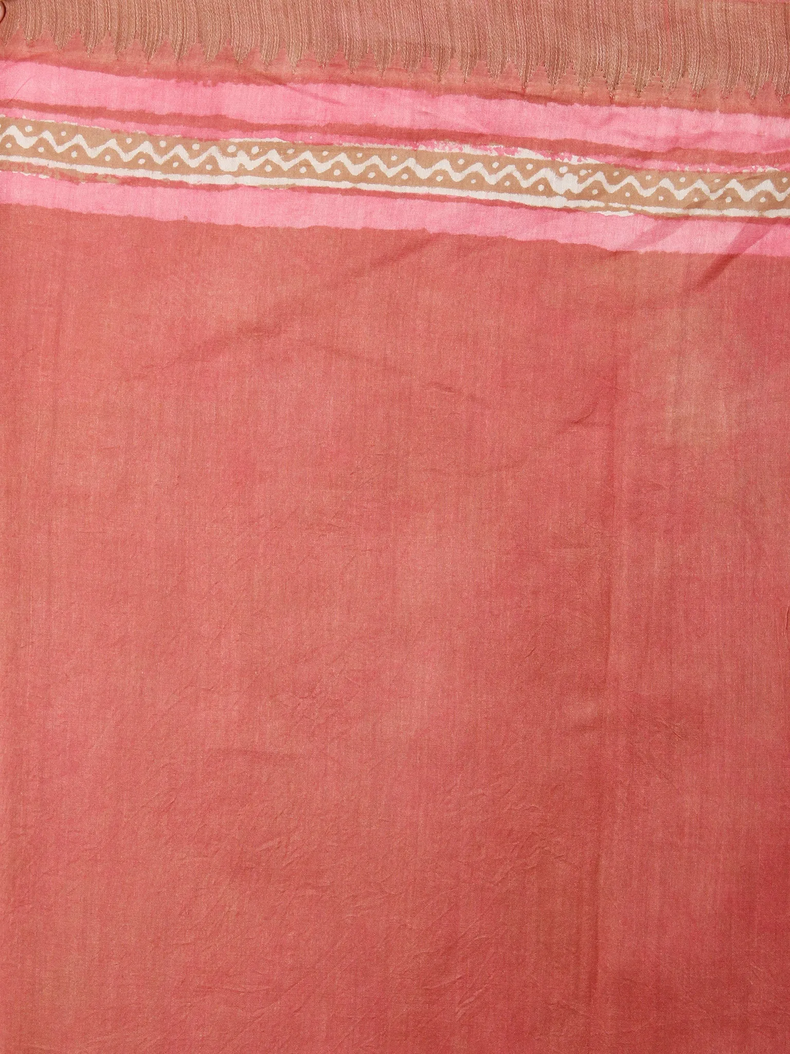 Pastel Peach Beige Hand Block Printed in Natural Vegetable Colors Chanderi Saree With Geecha Border - S03170494