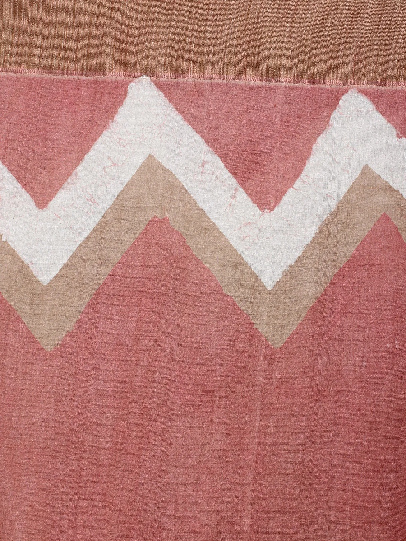 Pastel Peach Beige White Hand Block Printed in Natural Vegetable Colors Chanderi Saree With Geecha Border - S03170515