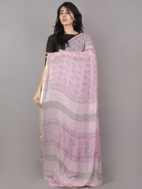 Pastel Pink Ivory Green Hand Block Printed Chiffon Saree - S031701676