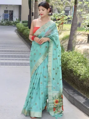 Pastel Sky Saree in Paithani Organza Silk