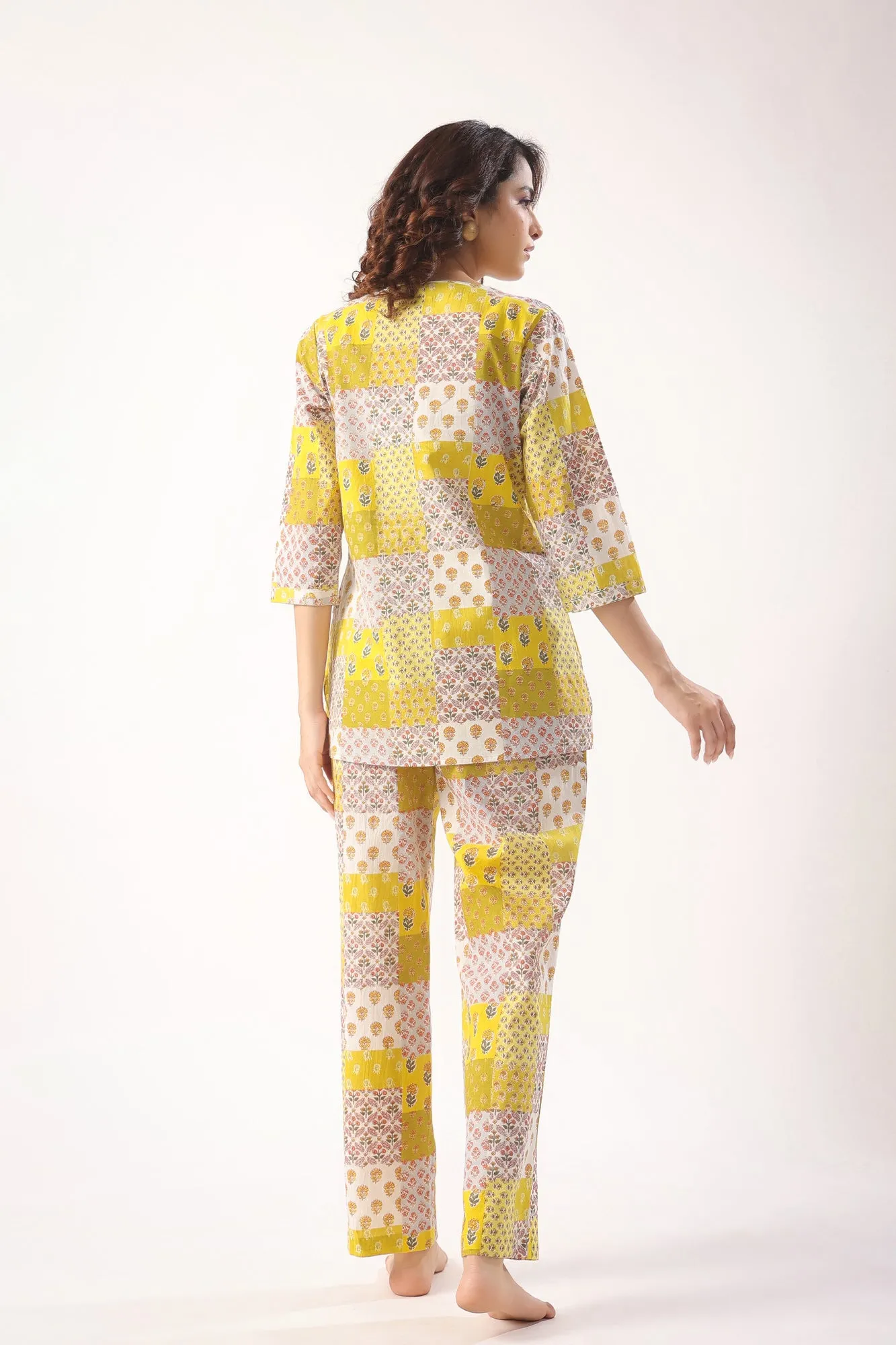 Patch Print on Mustard Loungewear Top Set