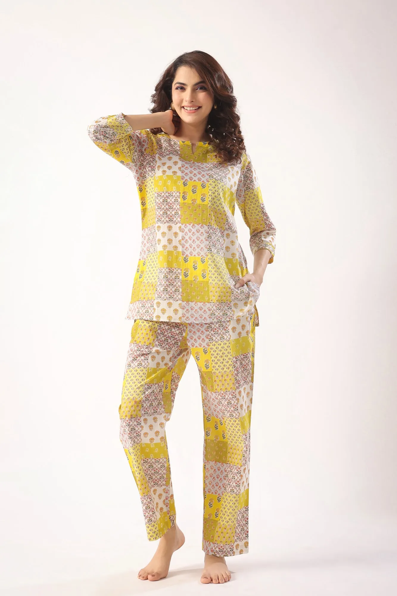 Patch Print on Mustard Loungewear Top Set